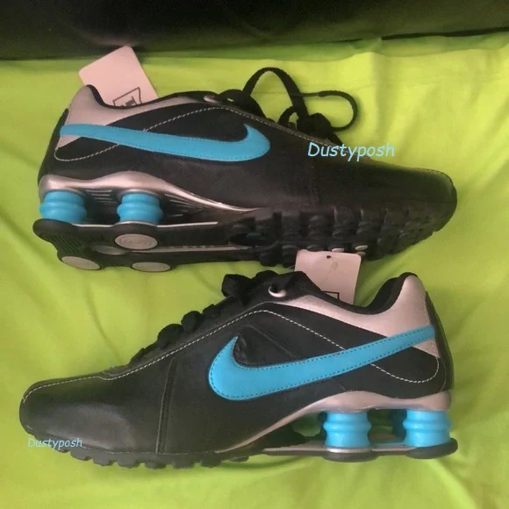 Nike Shox Classic Sneakers Black Blue Reflective 7 Womens Gym Retro Old School